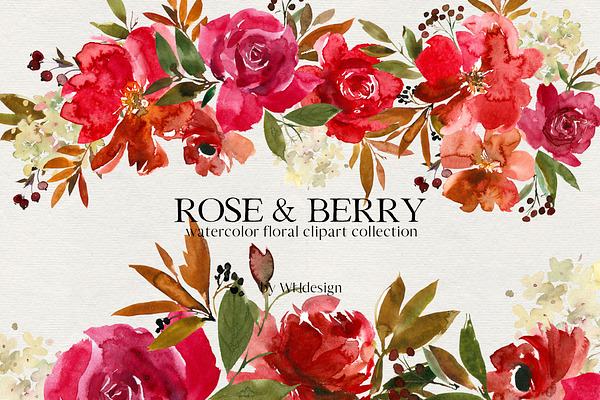 Rose and Berry Watercolor Florals
