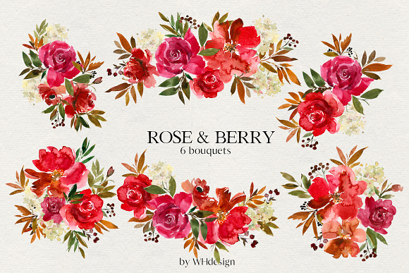 Rose and Berry Watercolor Florals in Illustrations - product preview 1