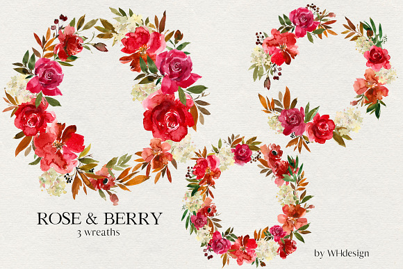 Rose and Berry Watercolor Florals in Illustrations - product preview 2