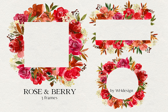 Rose and Berry Watercolor Florals in Illustrations - product preview 3