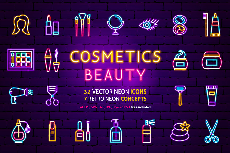 Beauty Cosmetics Neon in Neon Icons - product preview 8