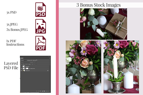 Burgundy Floral Wedding Menu Mockups in Mockup Templates - product preview 1