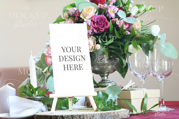 Burgundy Floral Wedding Menu Mockups in Mockup Templates - product preview 4