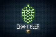 Beer hop neon logo. Craft beer neon.