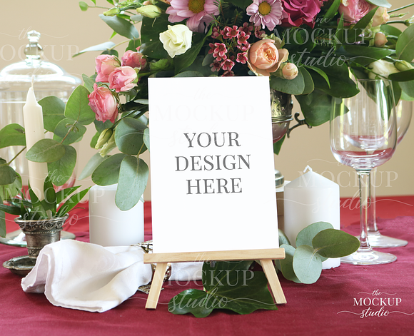 Burgundy Wedding Table Number Mockup in Mockup Templates - product preview 2
