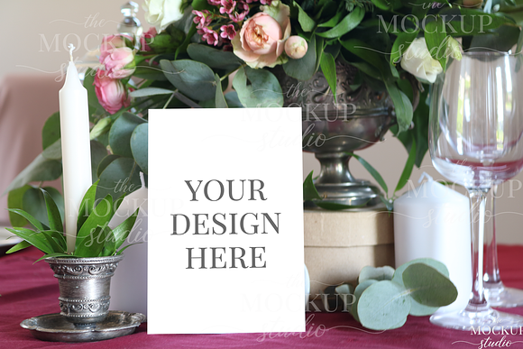 Burgundy Wedding Table Number Mockup in Mockup Templates - product preview 3