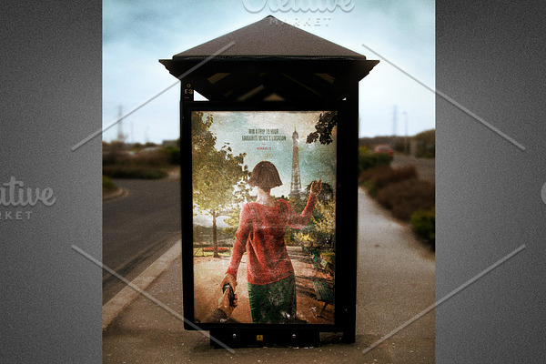 Old Bus Stop Sign Mockup Template