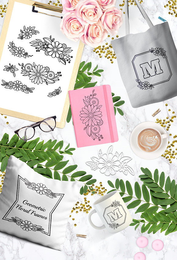 Geometric Floral Frames in Illustrations - product preview 1