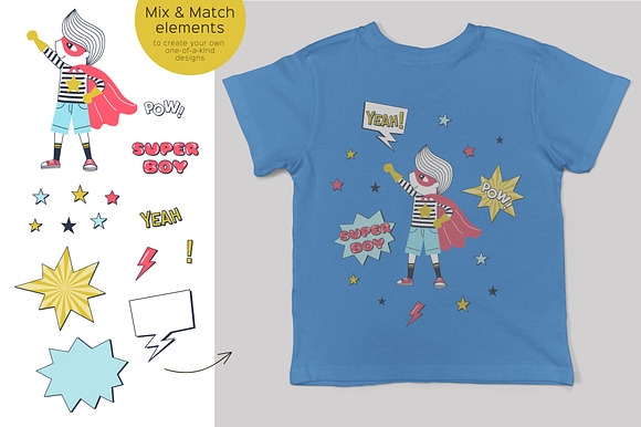 Super Hero Boy clip-art set in Illustrations - product preview 2
