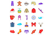 Winter clothes icons set