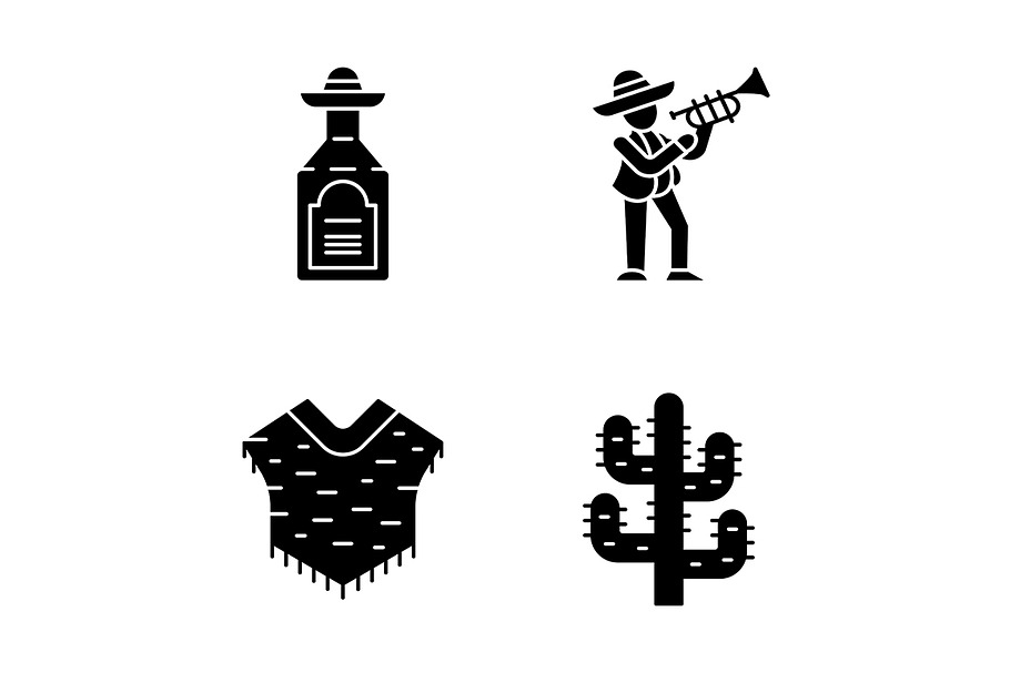 Mexican culture glyph icons set