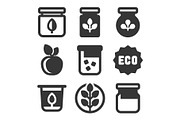Organic Farm Food Icons Set on White