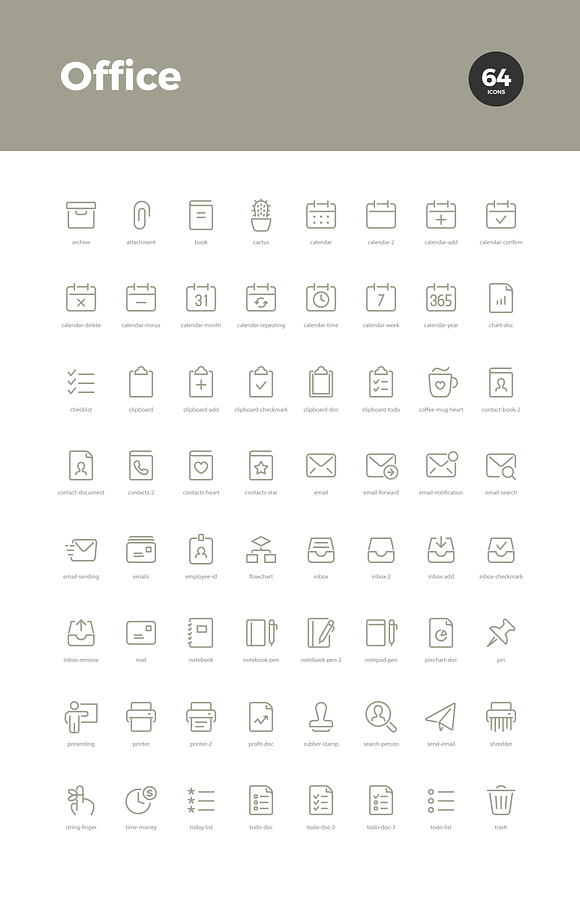 Office Line Icons in Calendar Icons - product preview 7