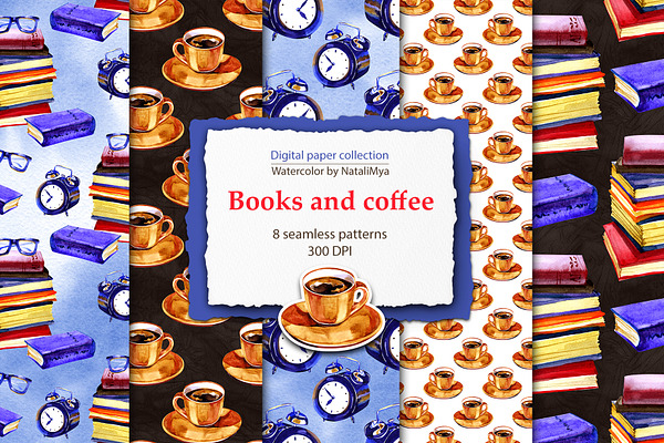 Watercolor books and coffee patterns
