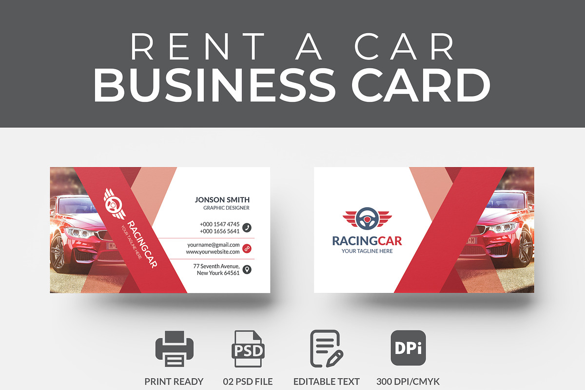 Rent A Car Business Card in Business Card Templates - product preview 8