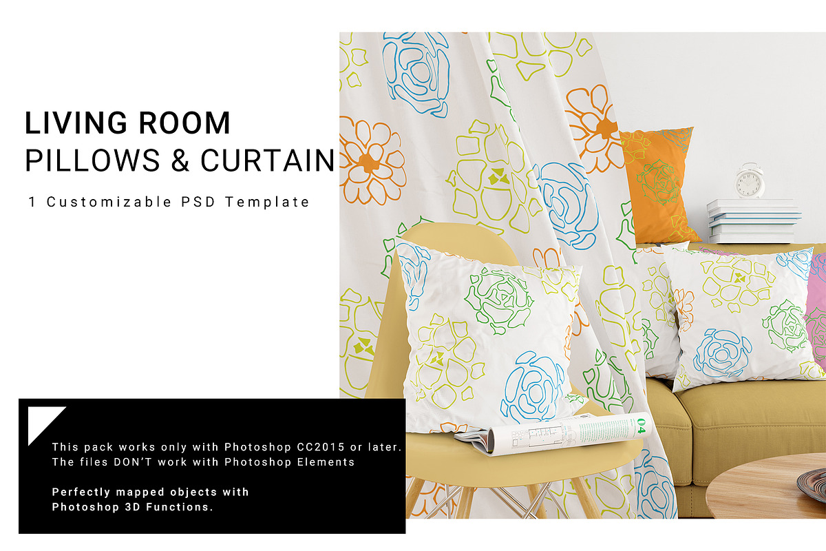 Curtain & Pillows Set in Print Mockups - product preview 8