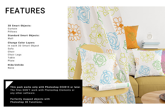 Curtain & Pillows Set in Print Mockups - product preview 3