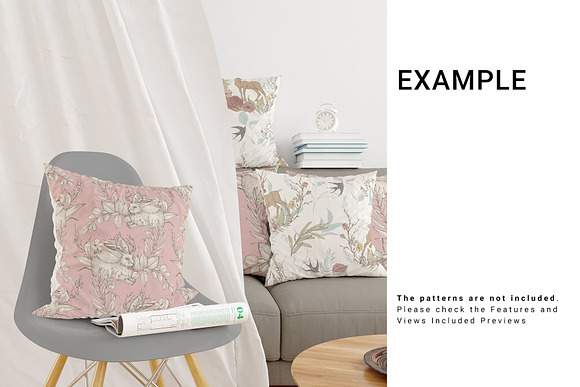 Curtain & Pillows Set in Print Mockups - product preview 4