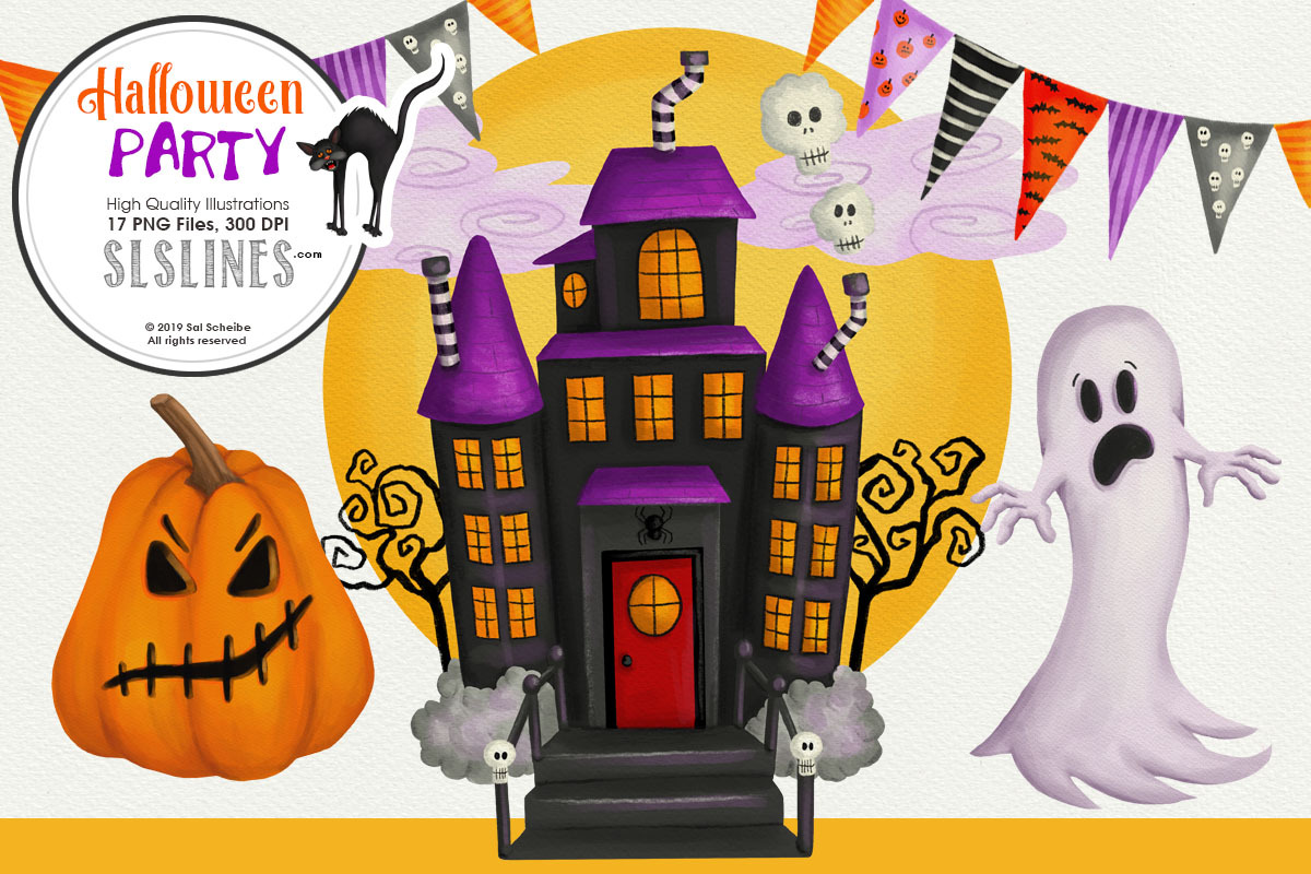 Halloween Party Ghosts, Pumpkins in Illustrations - product preview 8