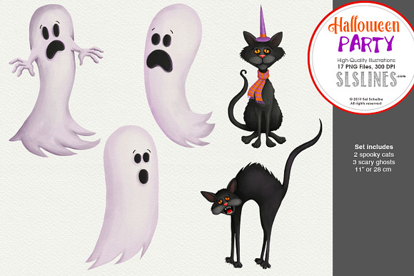 Halloween Party Ghosts, Pumpkins in Illustrations - product preview 3