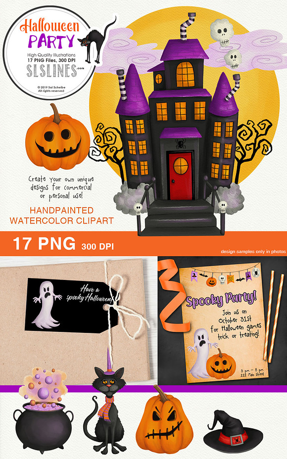 Halloween Party Ghosts, Pumpkins in Illustrations - product preview 6