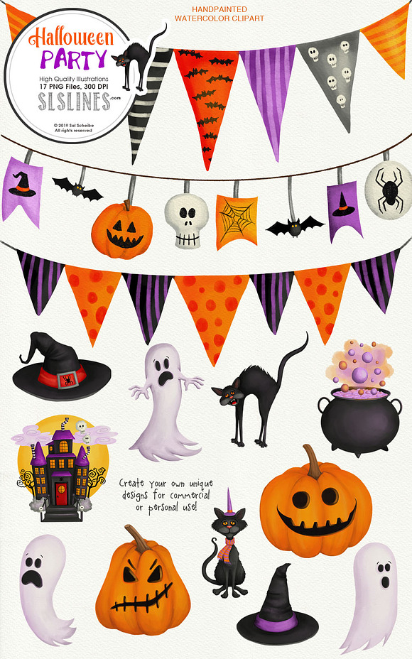 Halloween Party Ghosts, Pumpkins in Illustrations - product preview 7