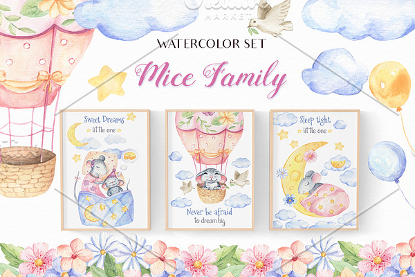 SALE! Mice Family - Watercolor Set