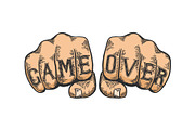 Game over words fist tattoo