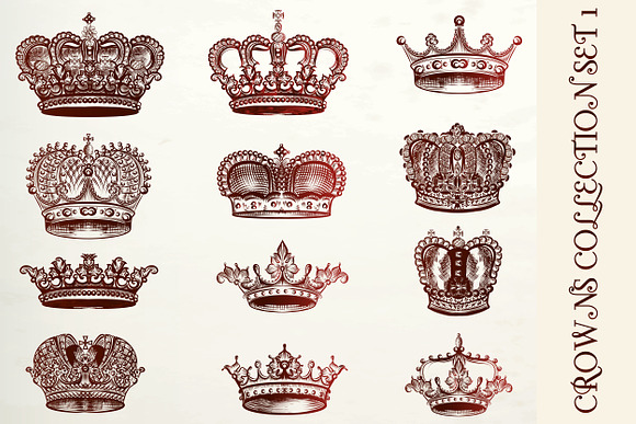 A collection of engraved crowns in Objects - product preview 1