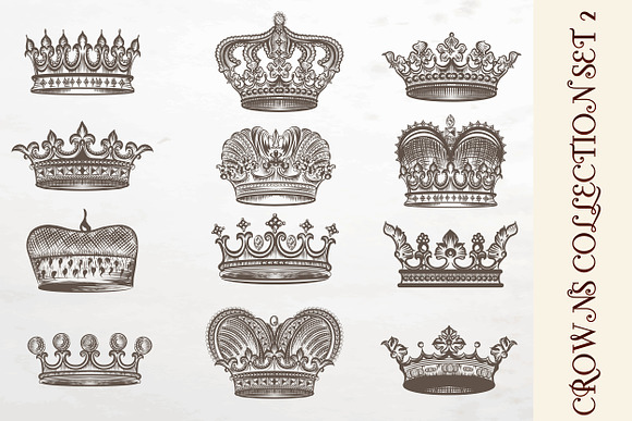A collection of engraved crowns in Objects - product preview 2