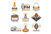 Radio logo. Podcast towers wireless