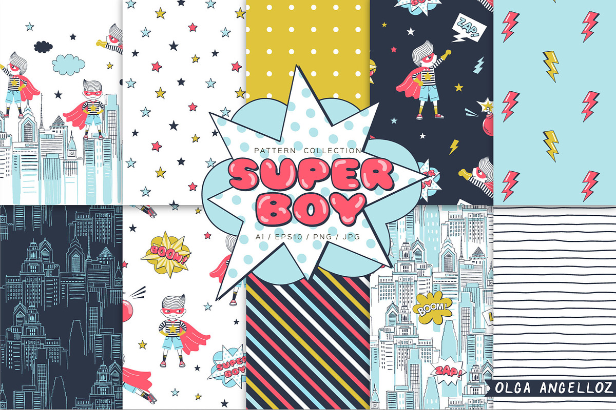 Super Hero Boy patterns set in Patterns - product preview 8