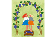 Harvest Card Vineyard, Woman and