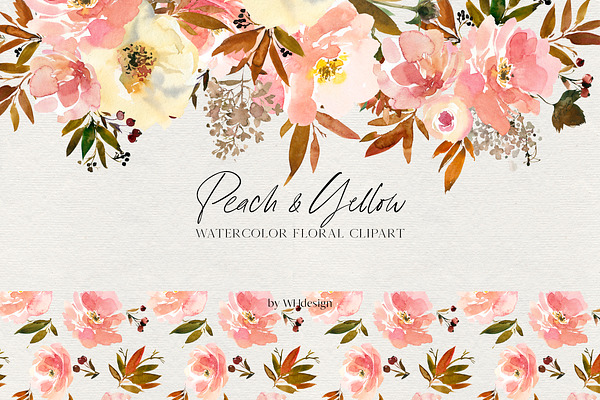 Peach & Yellow Watercolor Floral PNG