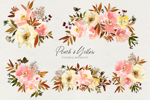 Peach & Yellow Watercolor Floral PNG in Illustrations - product preview 1