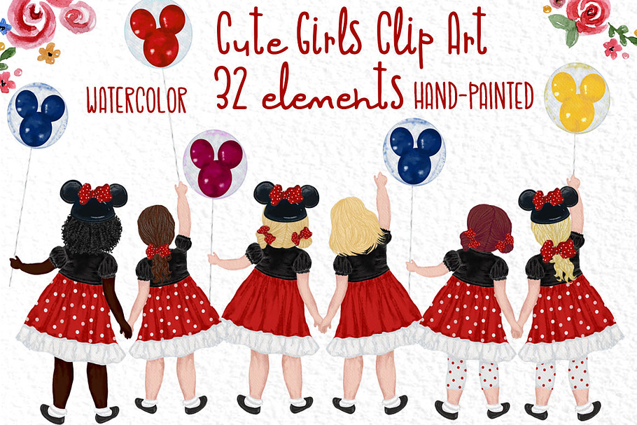 Cute Little girls Besties clipart in Illustrations - product preview 8