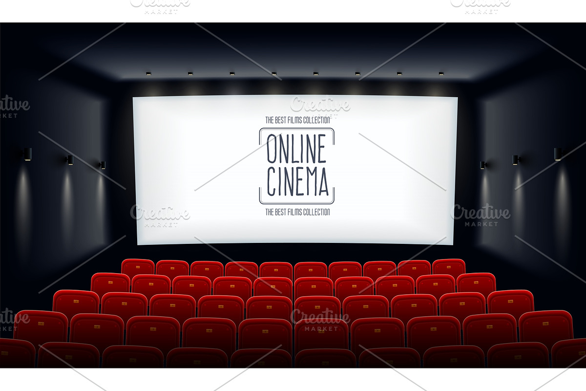 Empty cinema hall with white screen. in Illustrations - product preview 8