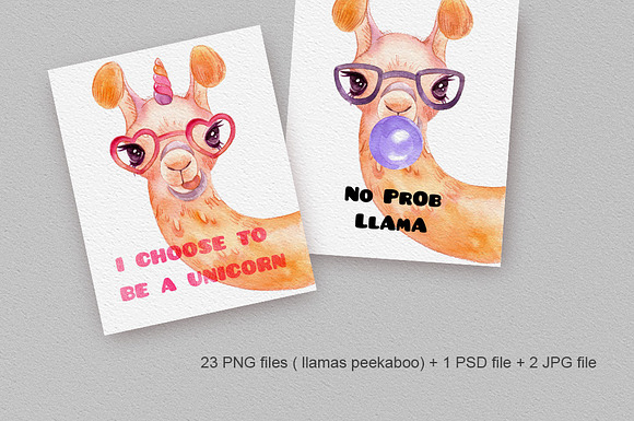 Llama peekaboo - watercolor clipart in Illustrations - product preview 4