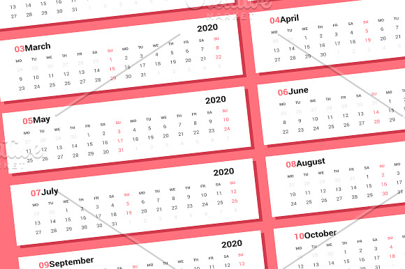 Calendar 2020 Week Starts Monday in Stationery Templates - product preview 1