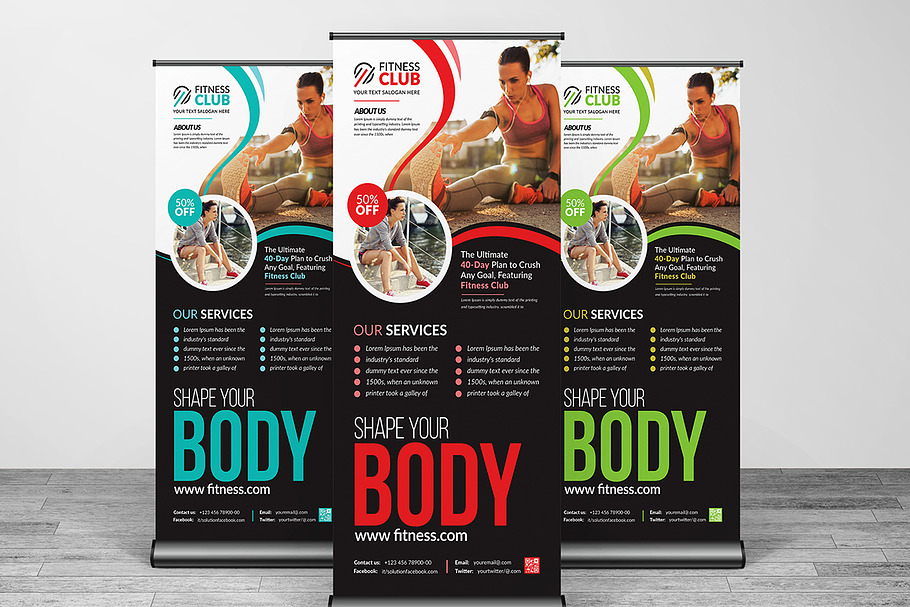 Fitness Roll Up Banner Templates in Flyer Templates - product preview 8