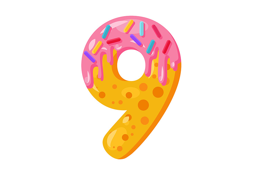 Donut cartoon nine number in Add-Ons - product preview 8