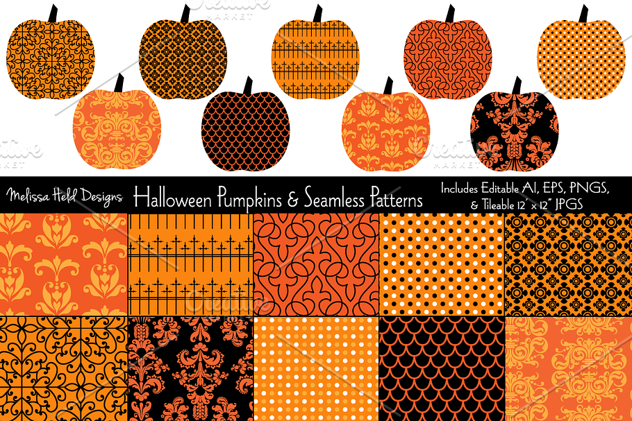 Halloween Patterned Pumpkins in Illustrations - product preview 8
