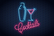 Shaker neon logo. Cocktail party.