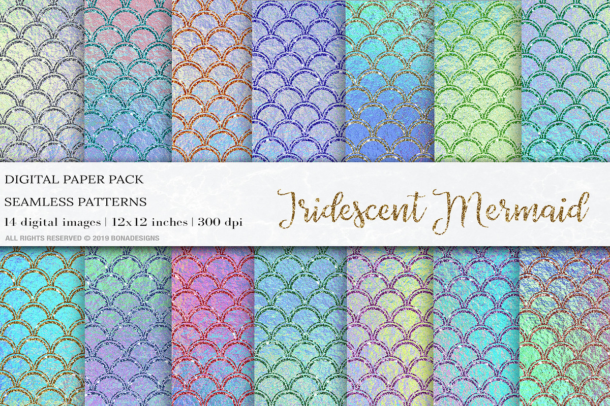 Iridescent Mermaid Digital Papers in Patterns - product preview 8