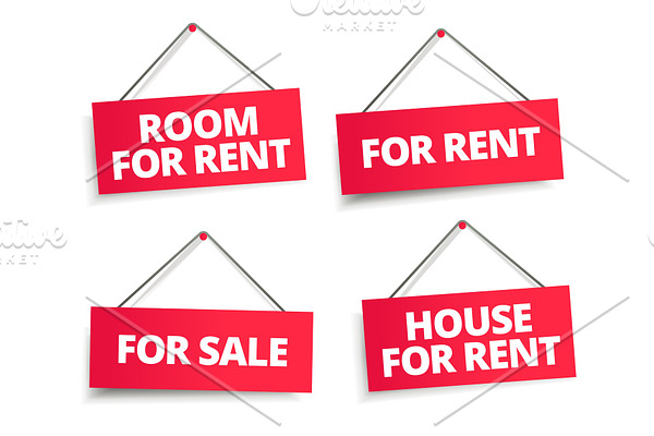Room for rent. Rope sign set. Word