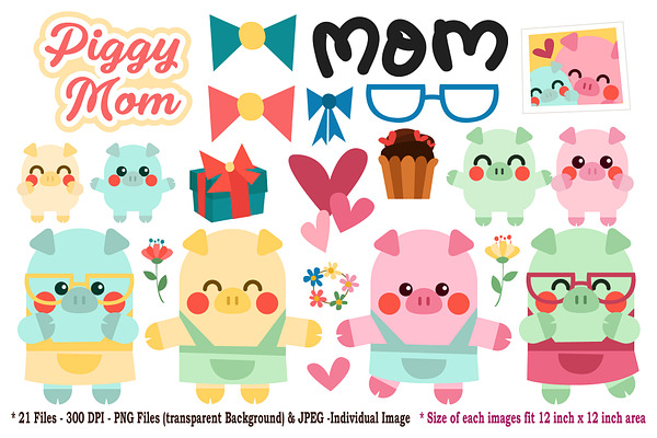 Piggy Mom Digital Clip Art