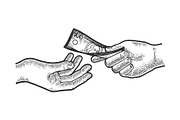 Hand gives dollar money sketch
