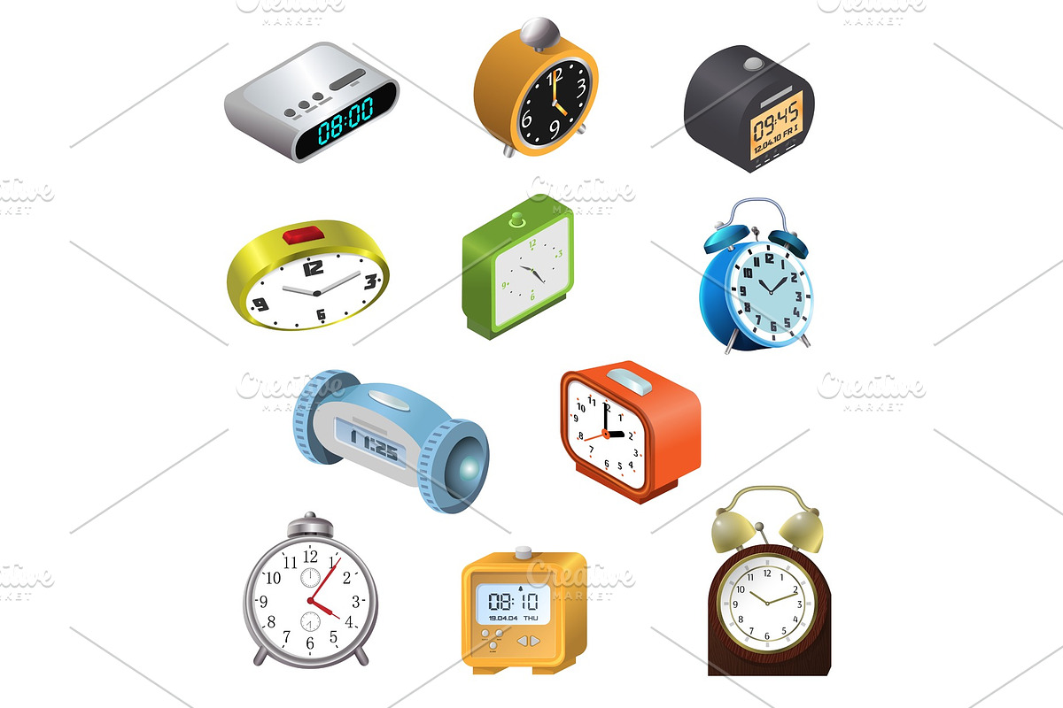 Alarm clock vector modern clockface in Objects - product preview 8