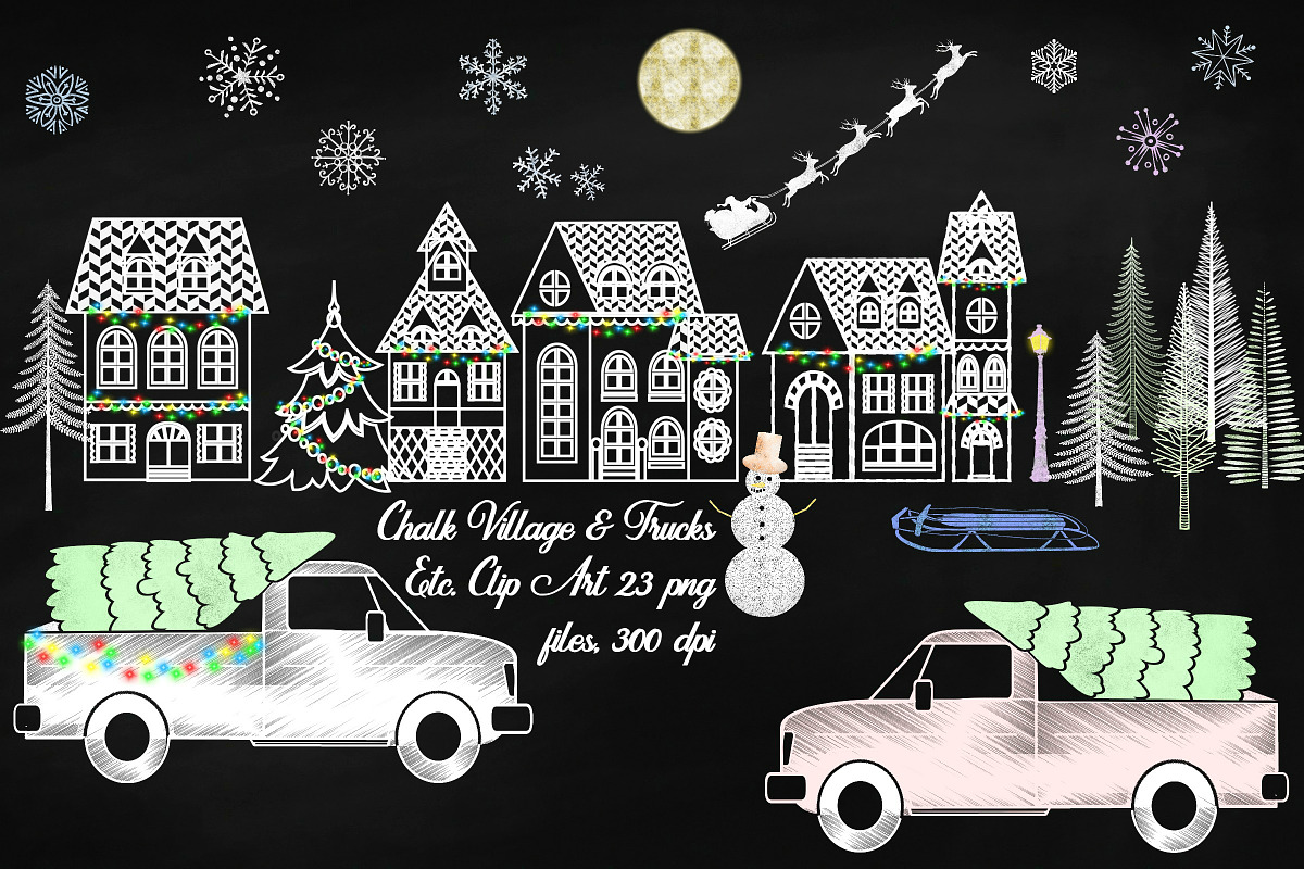 Chalk Christmas Village, Etc ClipArt in Illustrations - product preview 8
