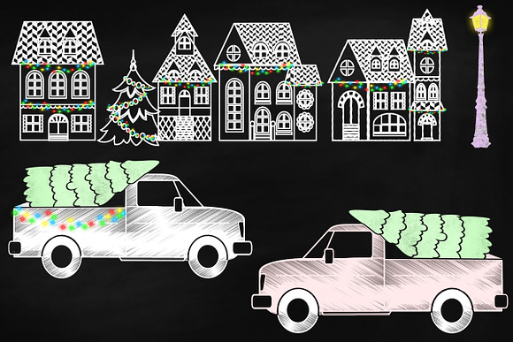 Chalk Christmas Village, Etc ClipArt in Illustrations - product preview 4